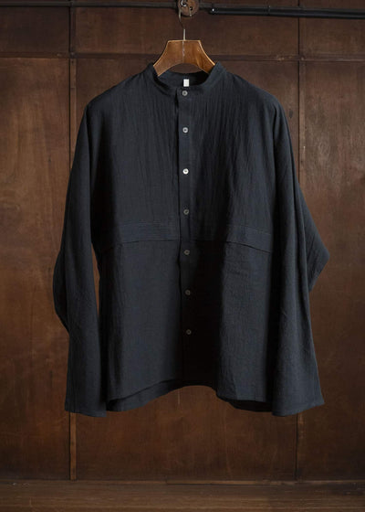 shi shi 25F1S1BK SASHIKO-wide shirt BLACK