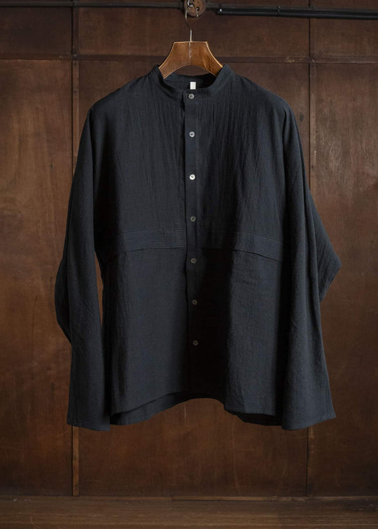 shi shi 25F1S1BK SASHIKO-wide shirt BLACK