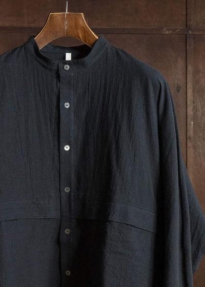 shi shi 25F1S1BK SASHIKO-wide shirt BLACK