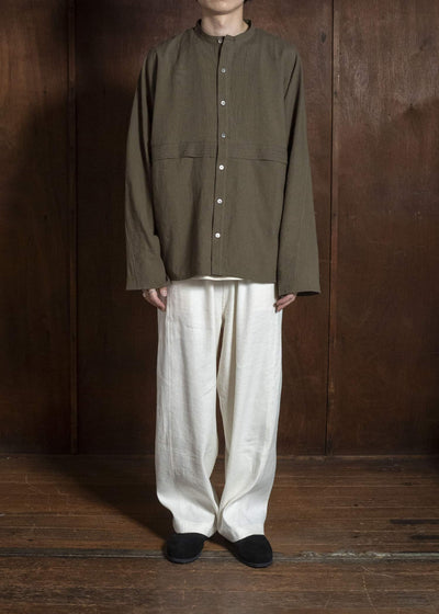 shi shi 25F1S1DB SASHIKO-wide shirt FOREST
