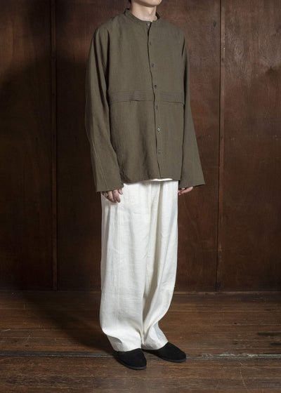 shi shi 25F1S1DB SASHIKO-wide shirt FOREST