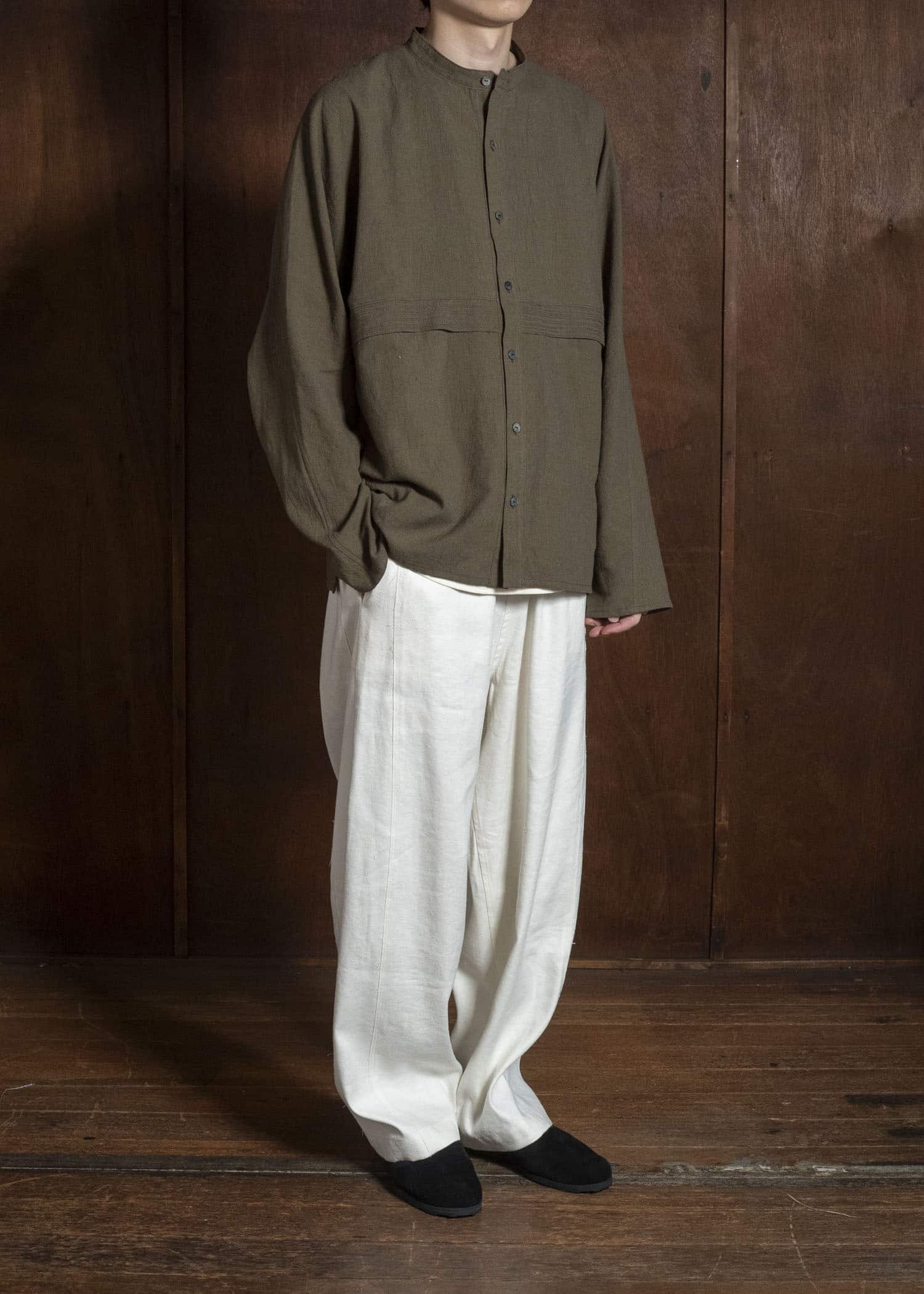 shi shi 25F1S1DB SASHIKO-wide shirt FOREST