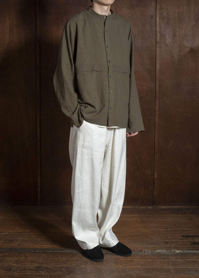 shi shi 25F1S1DB SASHIKO-wide shirt FOREST