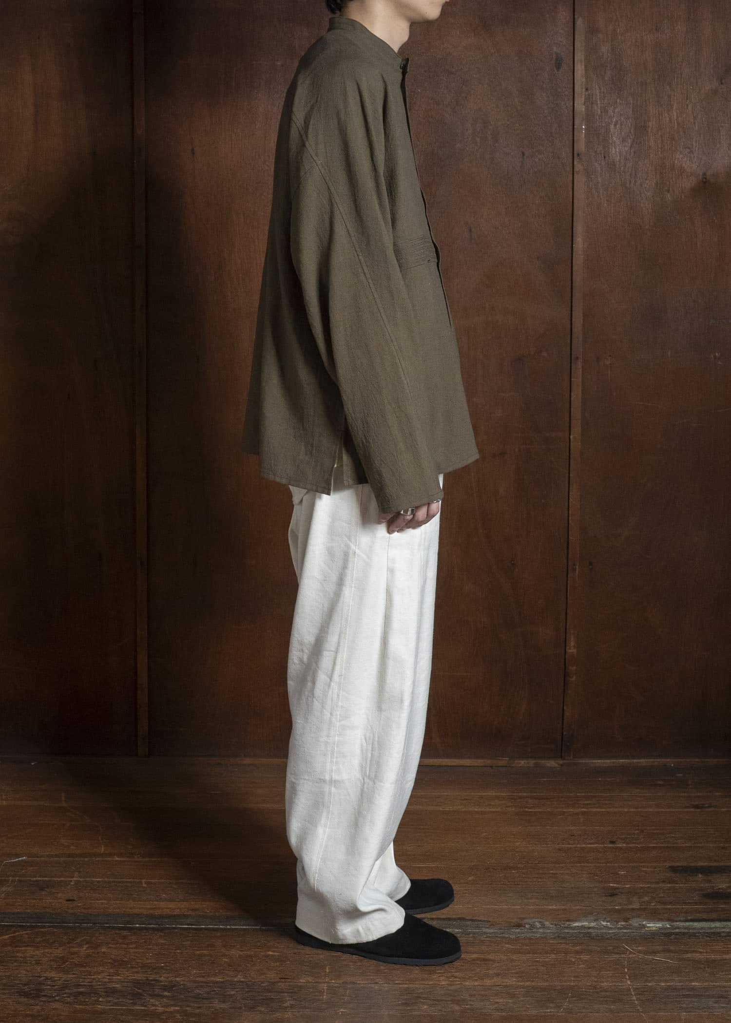 shi shi 25F1S1DB SASHIKO-wide shirt FOREST