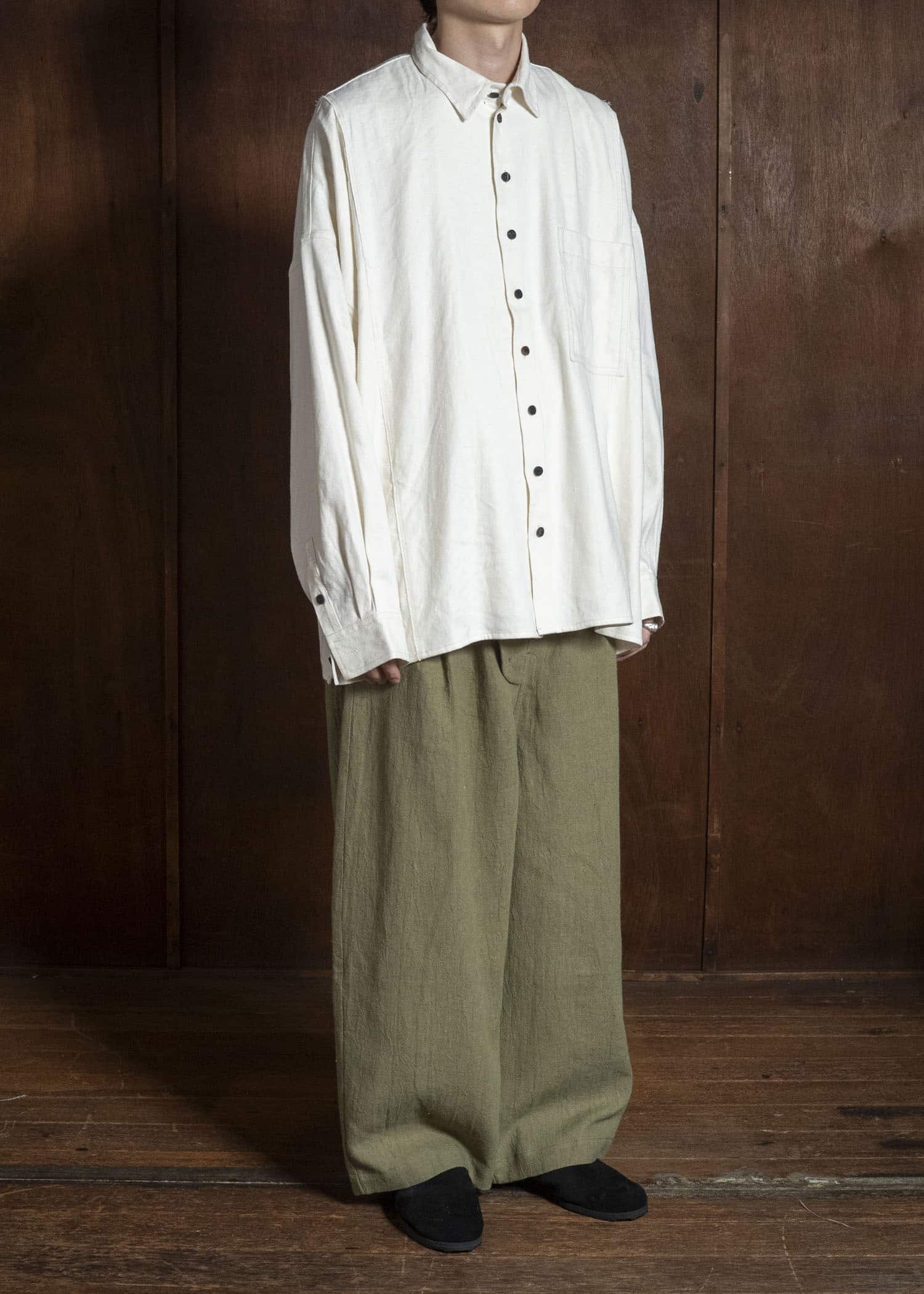 shi shi 26S2P2KH OGRE-wide tapered trousers KH