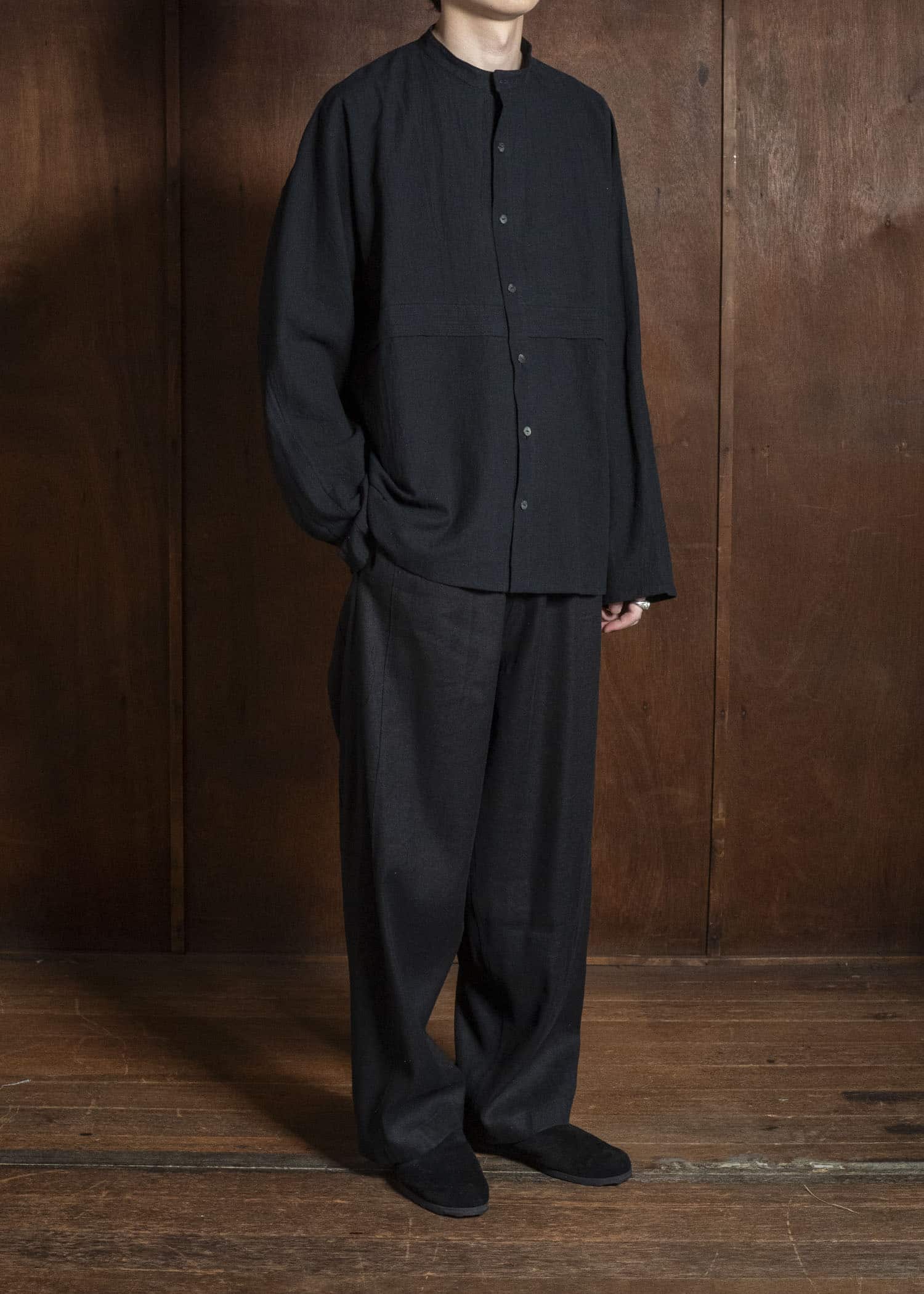 shi shi 25F1S1BK SASHIKO-wide shirt BLACK