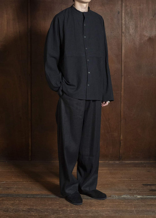 shi shi 25F1S1BK SASHIKO-wide shirt BLACK