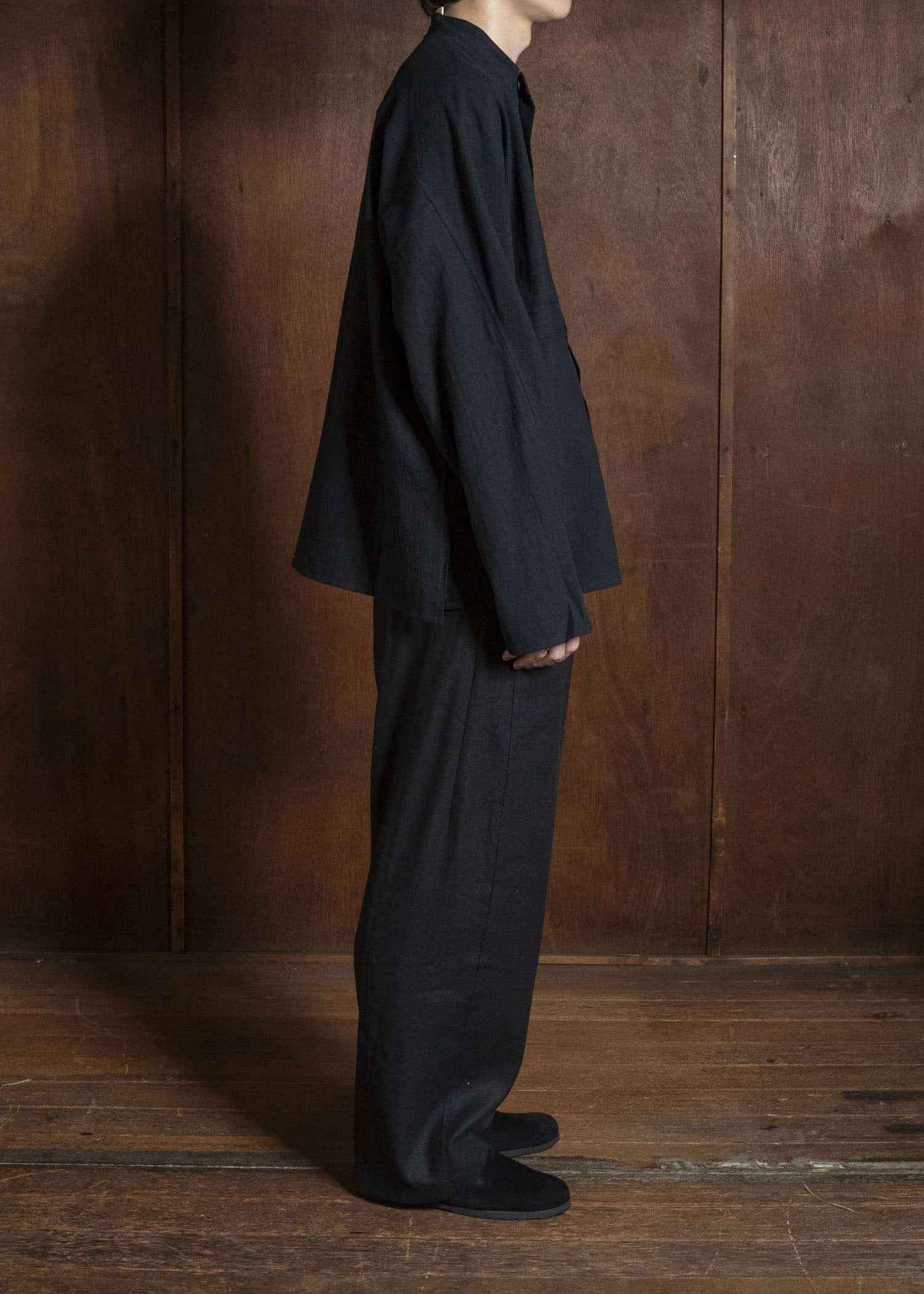 shi shi 25F1S1BK SASHIKO-wide shirt BLACK