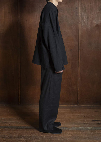 shi shi 25F1S1BK SASHIKO-wide shirt BLACK