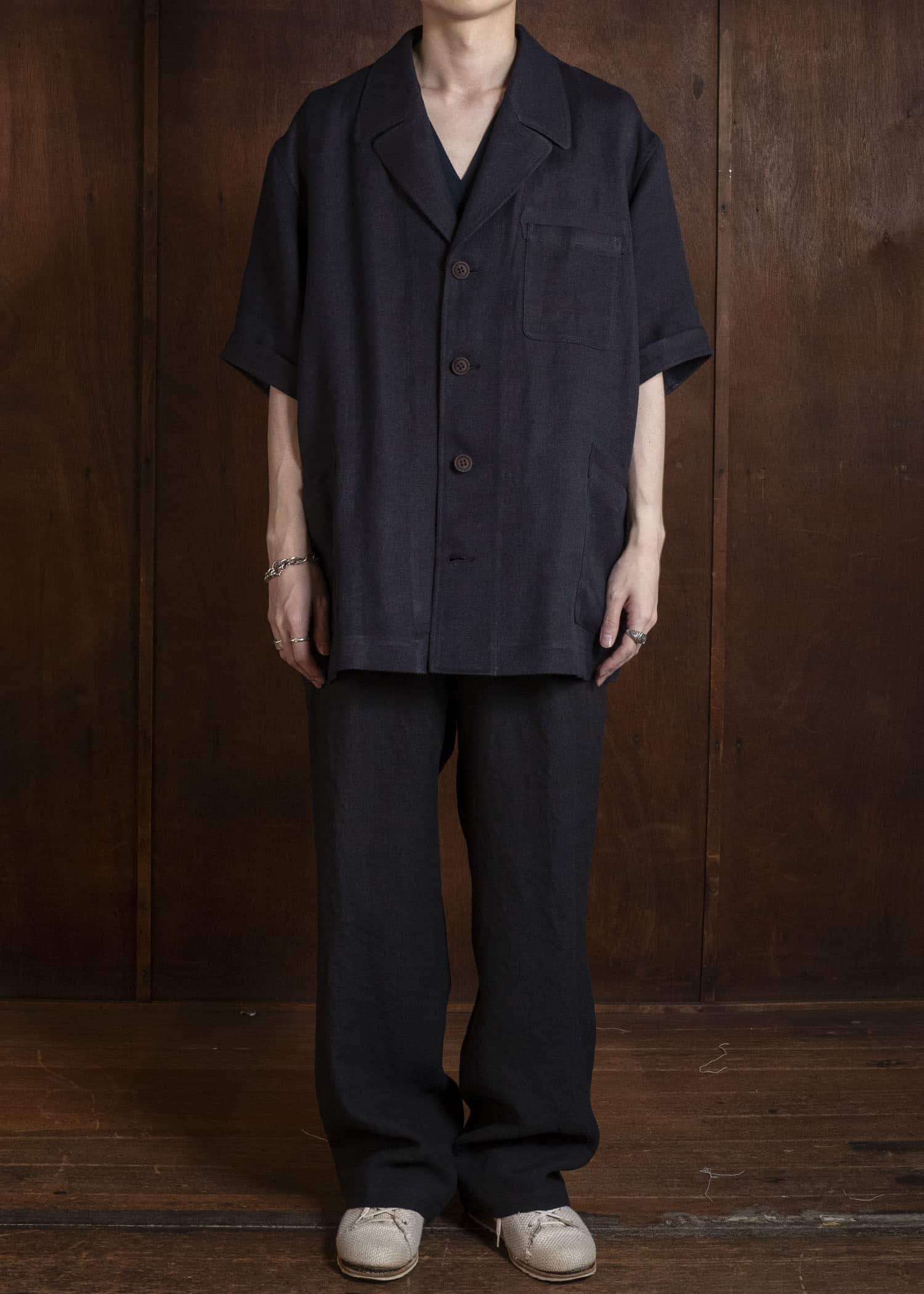 Gorsch #141ST-JK06 Wide Short Sleeve Peacked Jacket Navy Brown