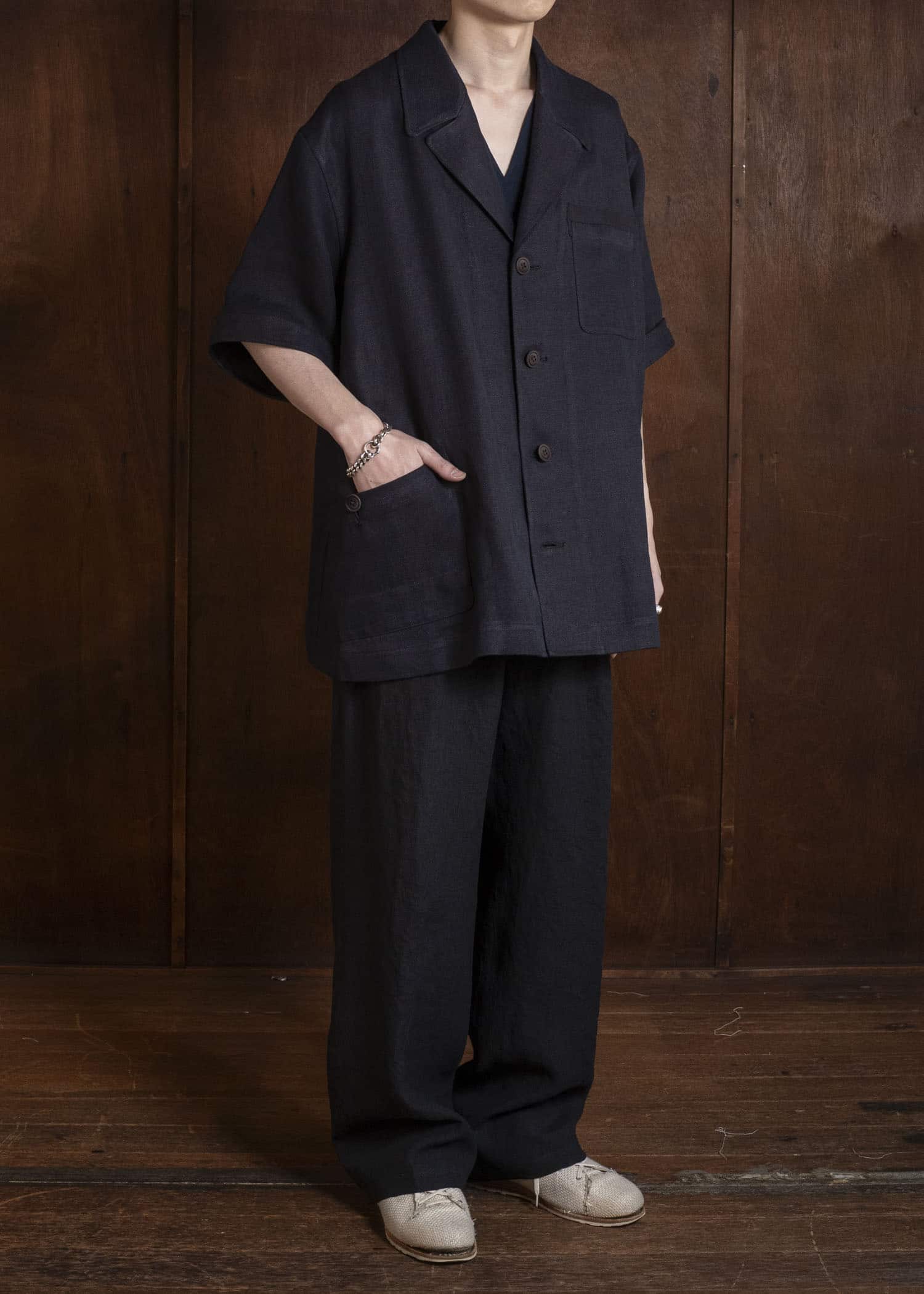 Gorsch #141ST-JK06 Wide Short Sleeve Peacked Jacket Navy Brown
