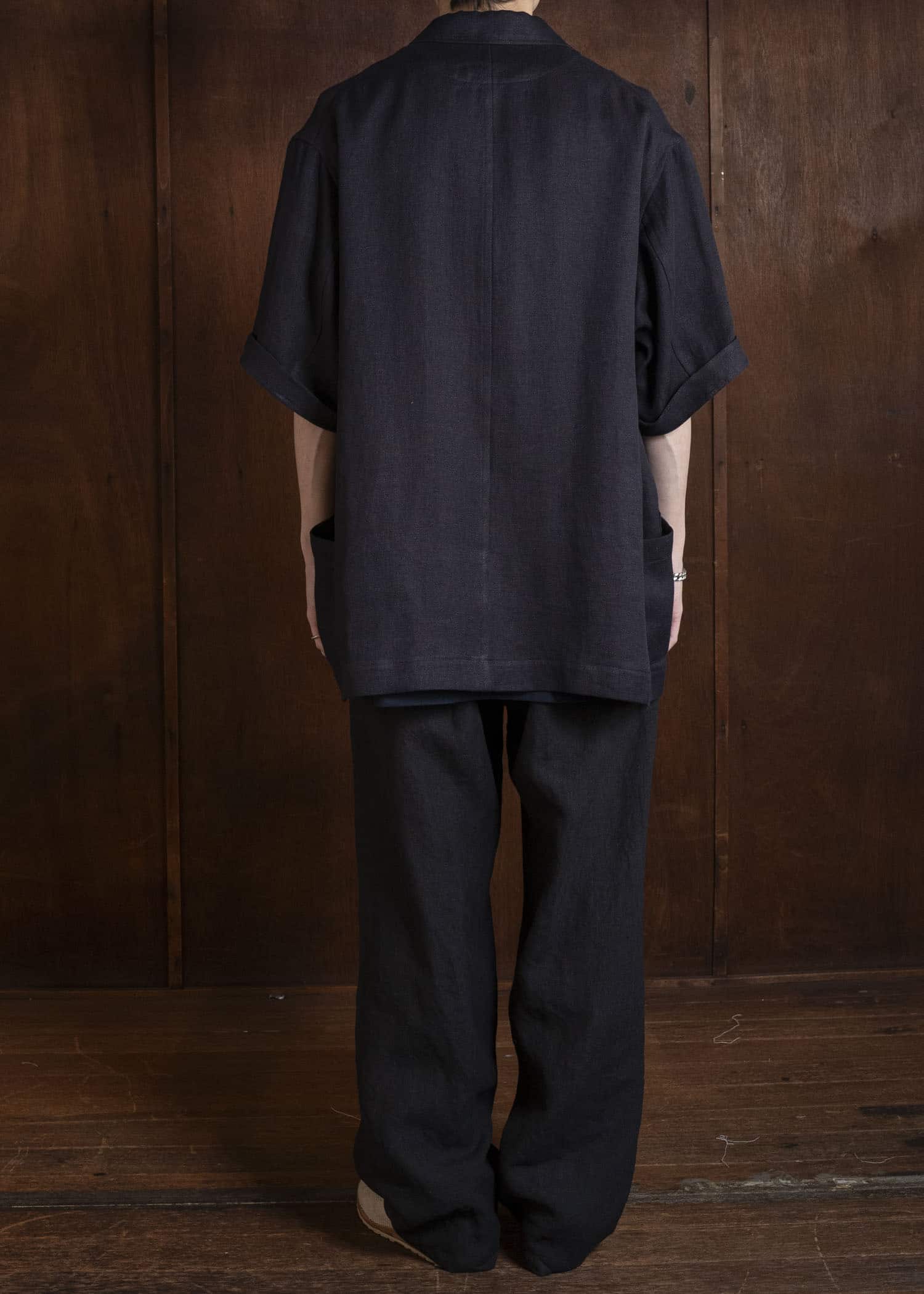 Gorsch #141ST-JK06 Wide Short Sleeve Peacked Jacket Navy Brown