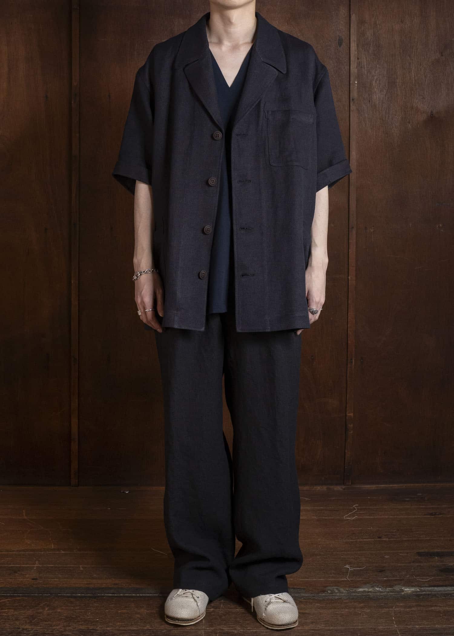 Gorsch #141ST-JK06 Wide Short Sleeve Peacked Jacket Navy Brown