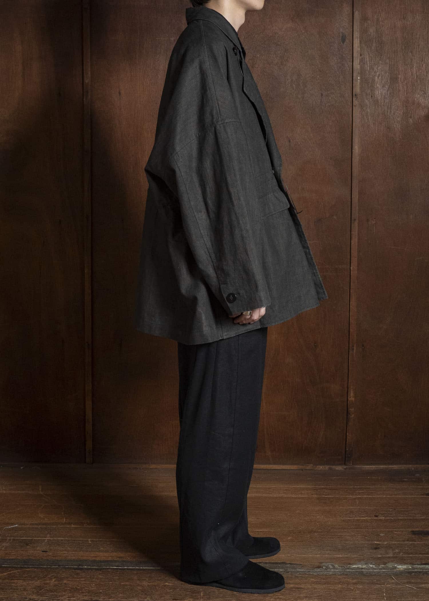 shi shi 26S1P1BK KYU BI-wide straight trousers BK
