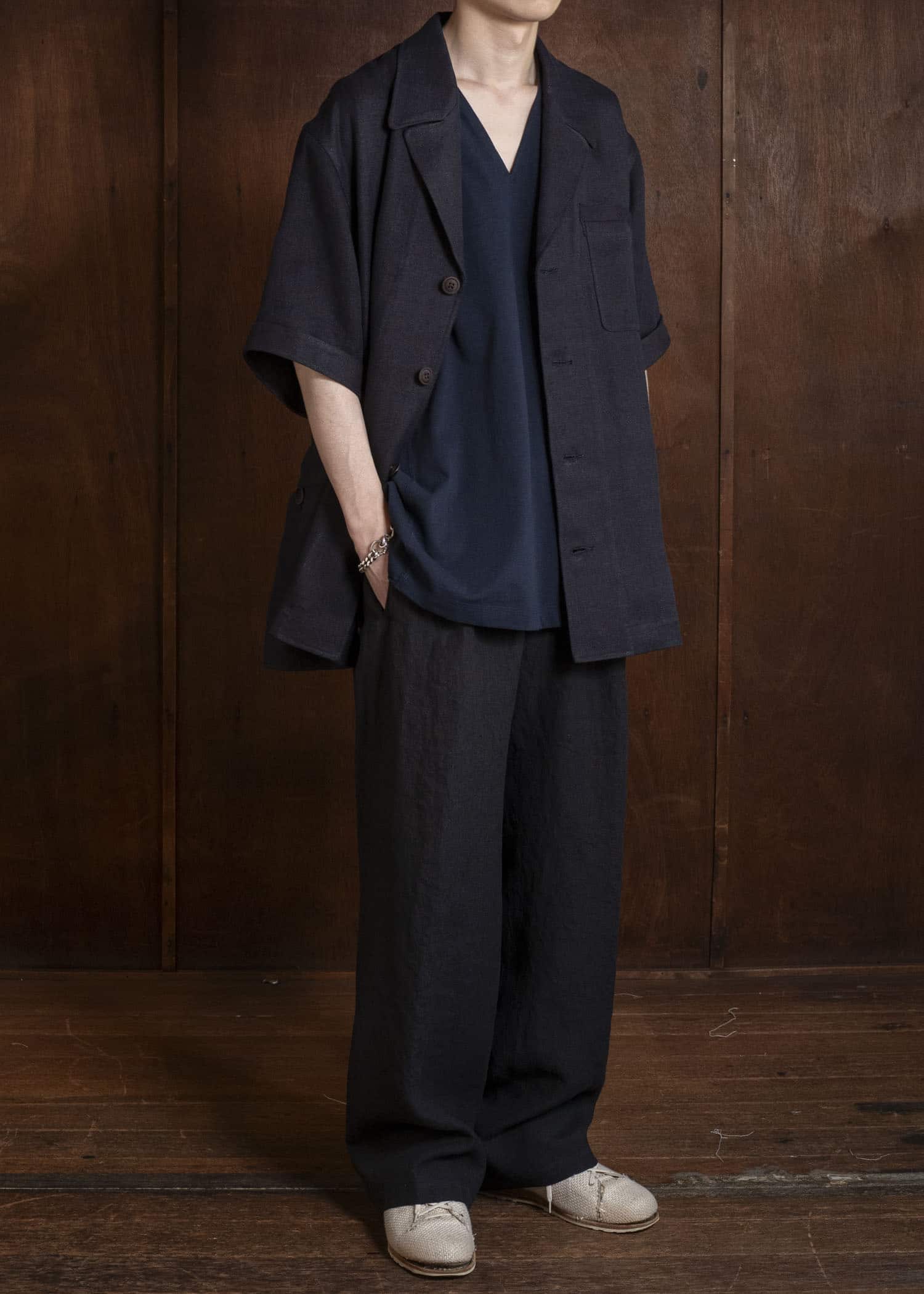 Gorsch #141ST-JK06 Wide Short Sleeve Peacked Jacket Navy Brown