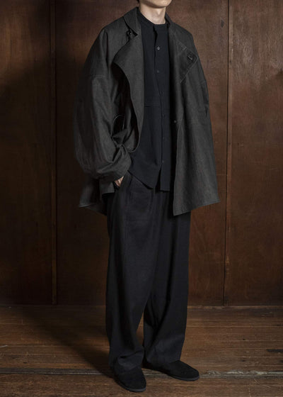 shi shi 26S1P1BK KYU BI-wide straight trousers BK