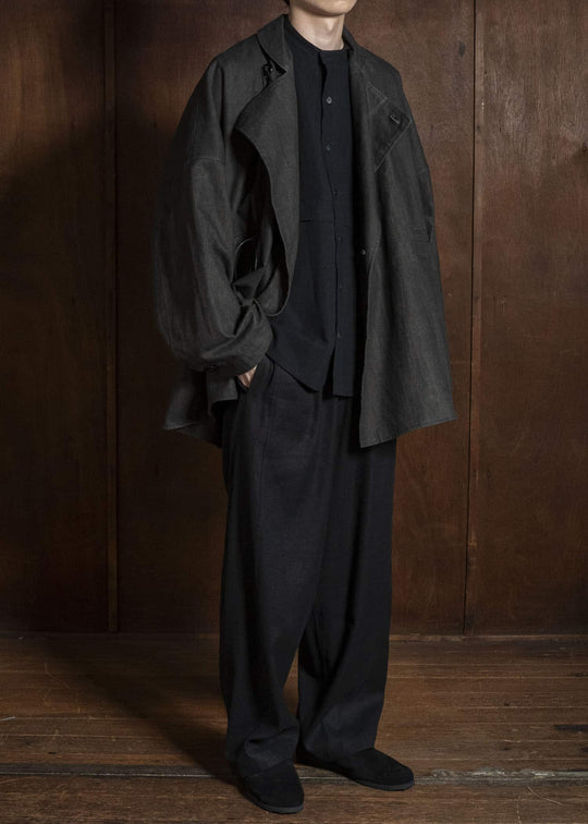 shi shi 26S1P1BK KYU BI-wide straight trousers BK