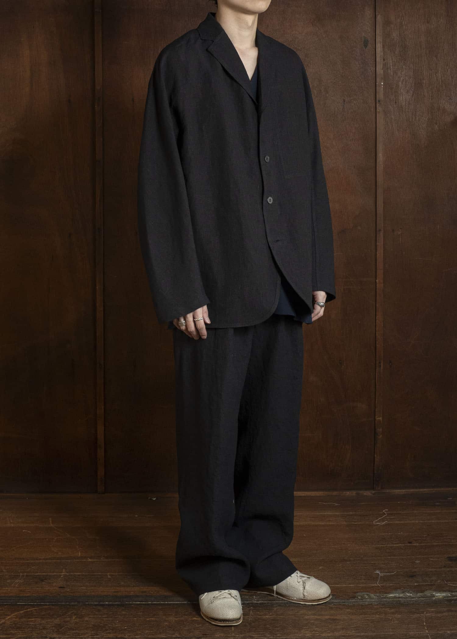 Jurgen Lehl J0162FJM502-黒茶 麻ちぢみ ジャケット 黒茶