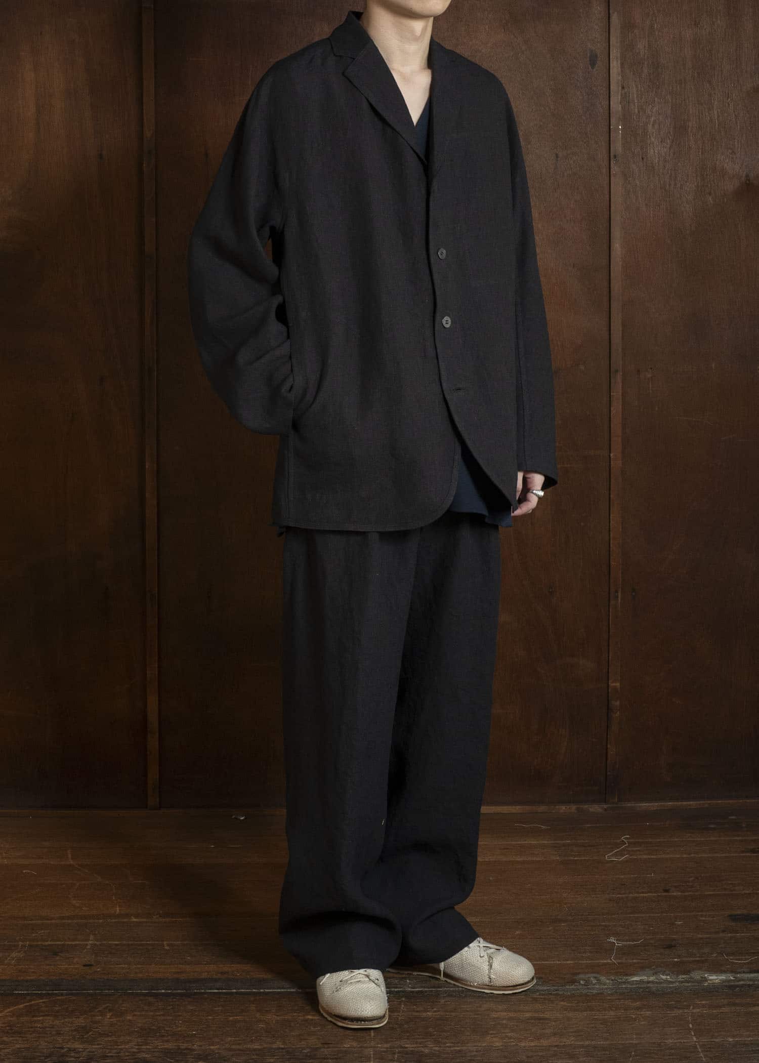Jurgen Lehl J0162FPM502-黒茶 麻ちぢみパンツ 黒茶