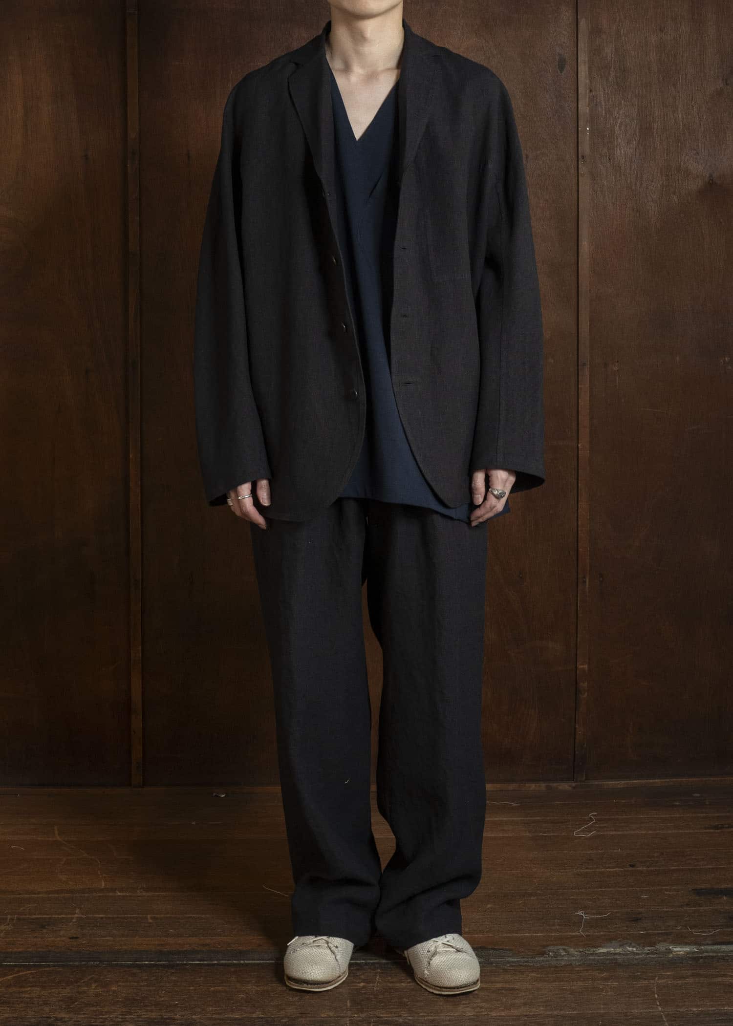Jurgen Lehl J0162FJM502-黒茶 麻ちぢみ ジャケット 黒茶