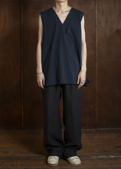 Jurgen Lehl J0162UBM501 - Dark Navy Cotton Slub Jersey Sleeveless Top Dark Navy
