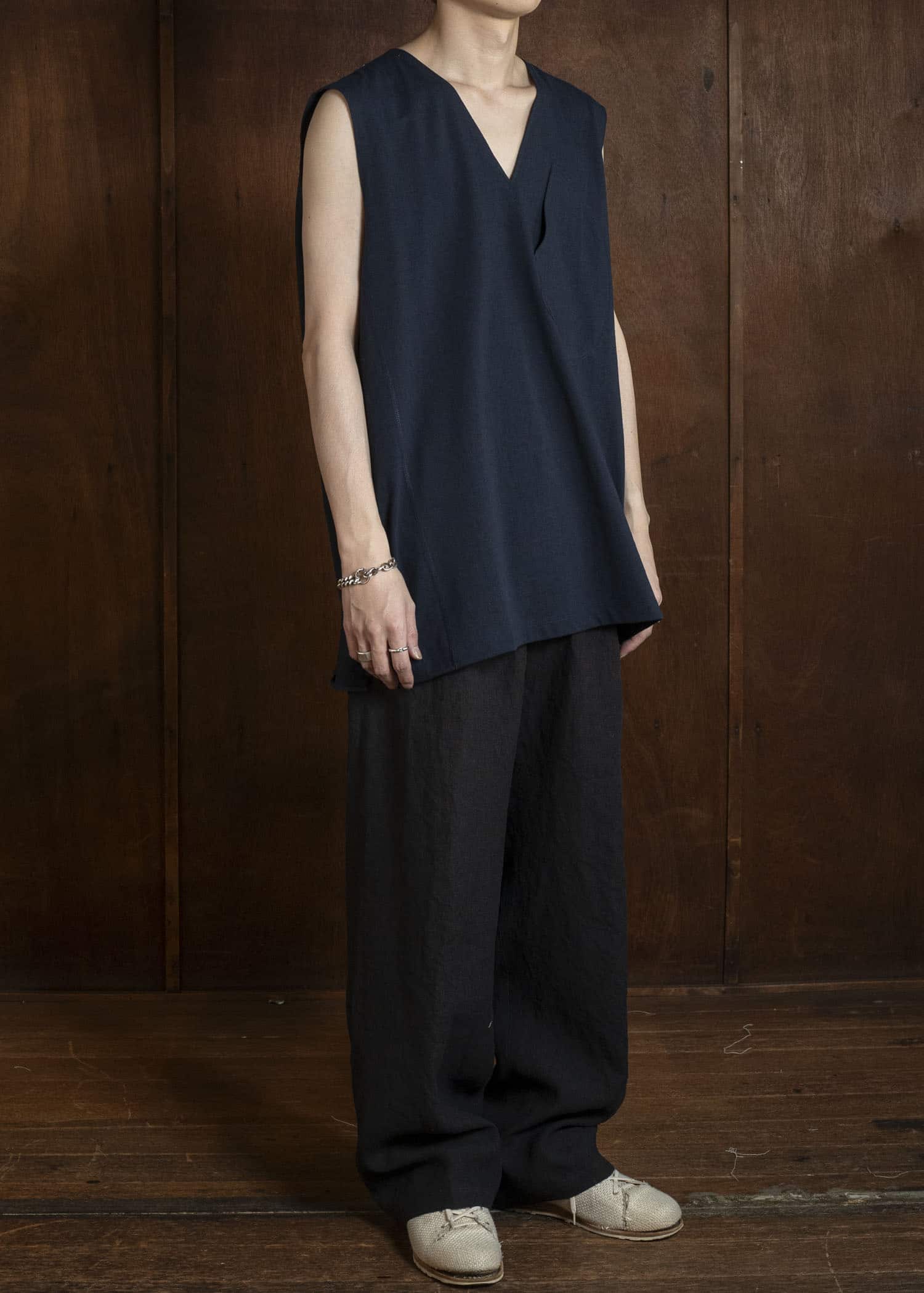 Jurgen Lehl J0162UBM501 - Dark Navy Cotton Slub Jersey Sleeveless Top Dark Navy