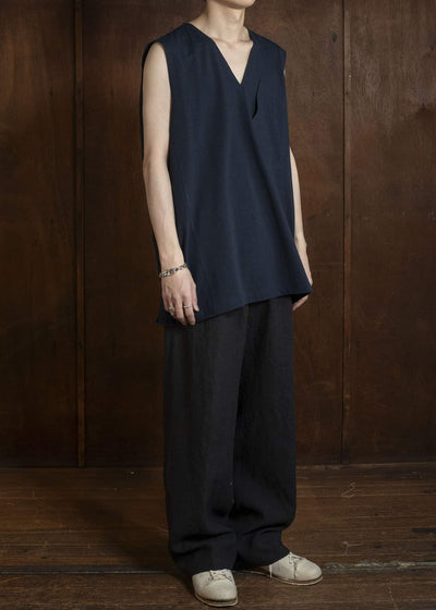 Jurgen Lehl J0162UBM501 - Dark Navy Cotton Slub Jersey Sleeveless Top Dark Navy