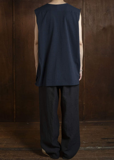 Jurgen Lehl J0162UBM501 - Dark Navy Cotton Slub Jersey Sleeveless Top Dark Navy