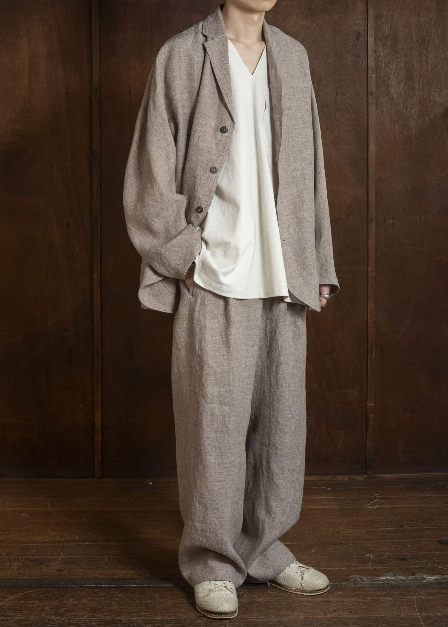 Jurgen Lehl J0162FPM502-うす茶 麻ちぢみパンツ うす茶