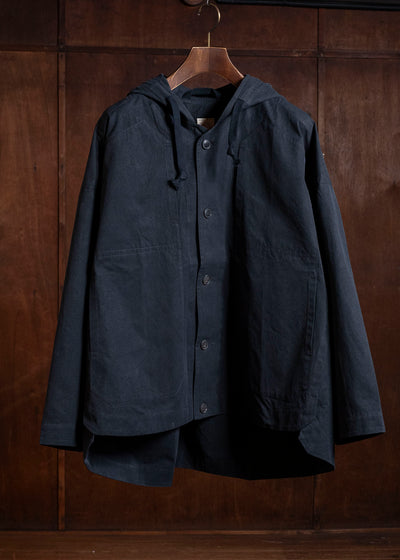 JAN-JAN VAN ESSCHE JACKET#65 HOODED JACKET WITH DOUBLE PATCH POCKETS, UNLINED | TIME WASHED LIGHT Off Black