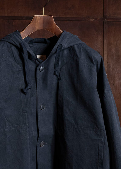 JAN-JAN VAN ESSCHE JACKET#65 HOODED JACKET WITH DOUBLE PATCH POCKETS, UNLINED | TIME WASHED LIGHT Off Black