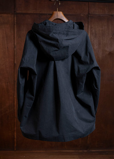 JAN-JAN VAN ESSCHE JACKET#65 HOODED JACKET WITH DOUBLE PATCH POCKETS, UNLINED | TIME WASHED LIGHT Off Black