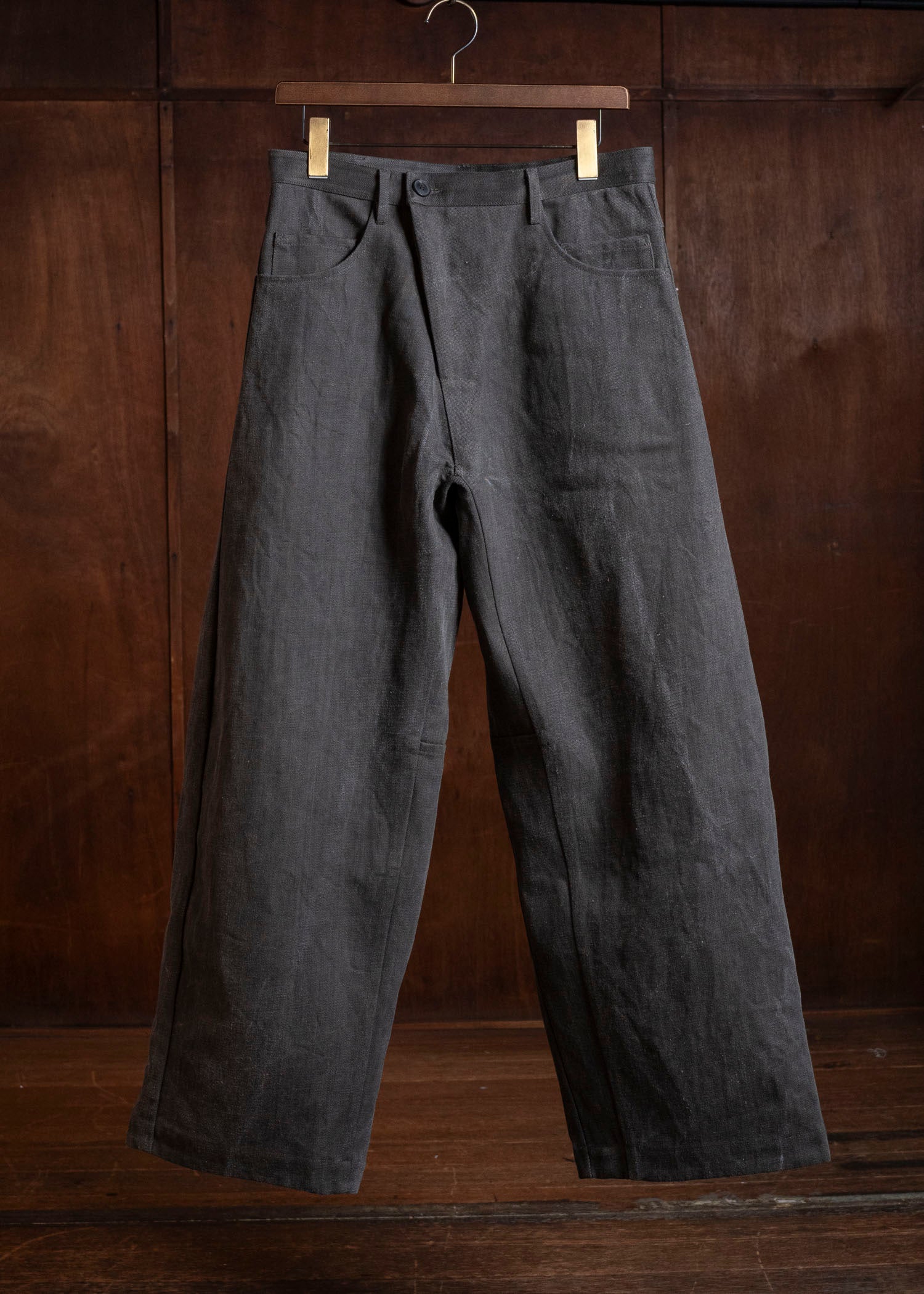 JAN-JAN VAN ESSCHE TROUSERS#90 OVERSIZED 6-POCKET DENIM WITH DRAWSTRING INSIDE Cotton Hemp Denim | Sumi Kakishibu