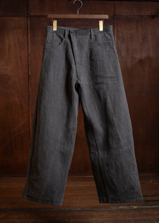 JAN-JAN VAN ESSCHE TROUSERS#90 OVERSIZED 6-POCKET DENIM WITH DRAWSTRING INSIDE Cotton Hemp Denim | Sumi Kakishibu