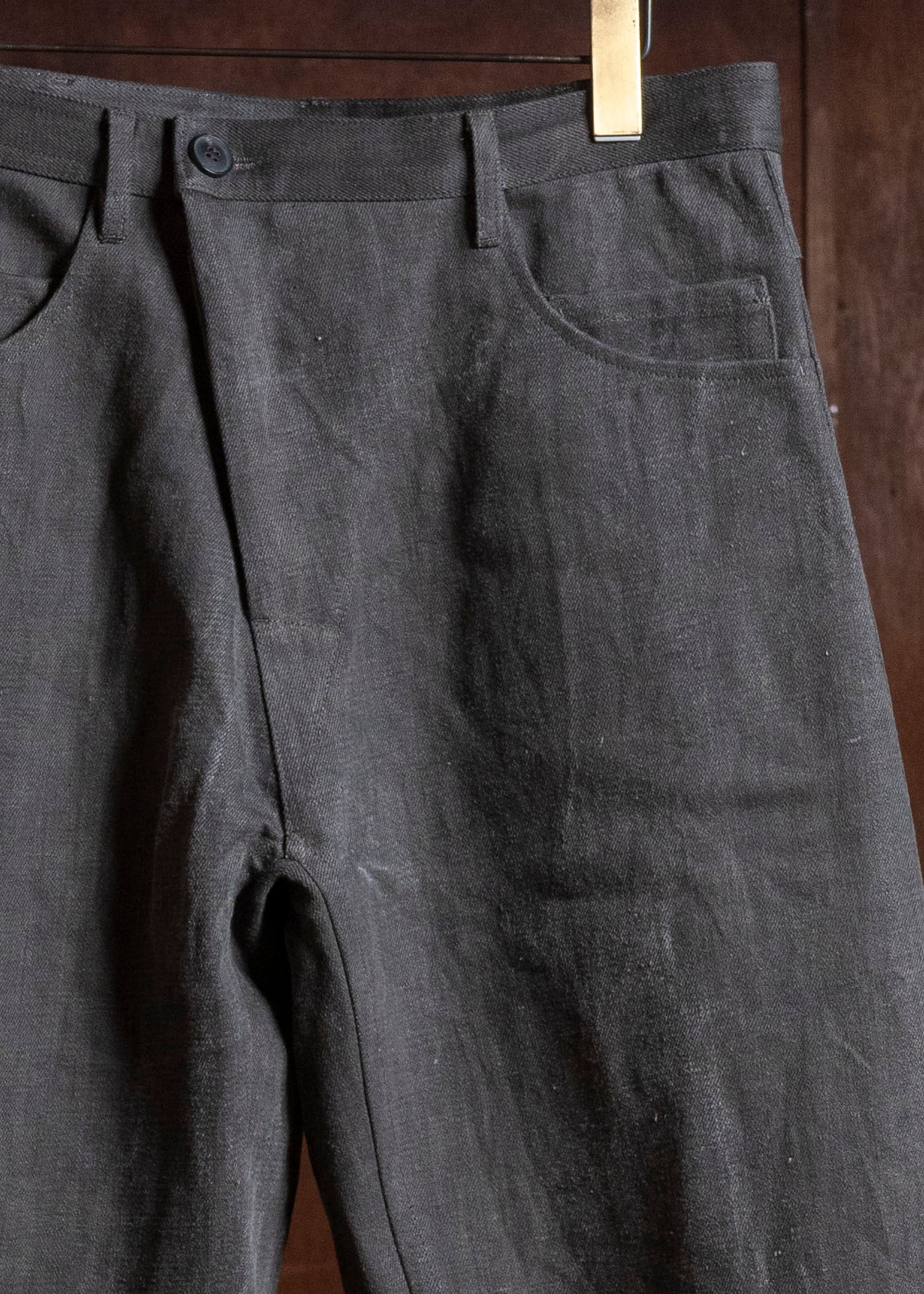 JAN-JAN VAN ESSCHE TROUSERS#90 OVERSIZED 6-POCKET DENIM WITH DRAWSTRING INSIDE Cotton Hemp Denim | Sumi Kakishibu