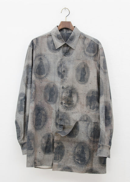 ZIGGY CHEN ELONGATED SHIRT WITH SCHOLAR PRINT