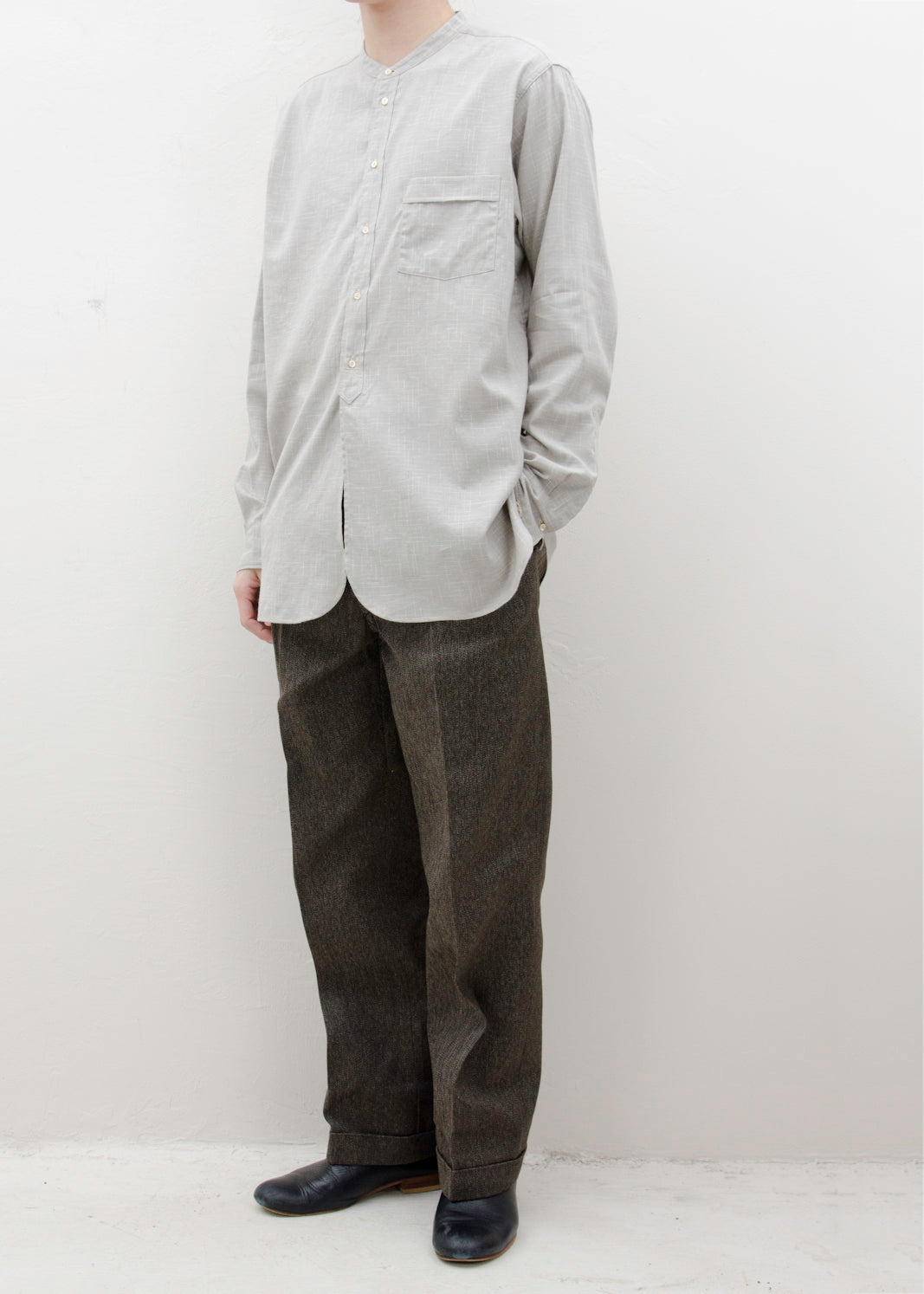 Taiga Takahashi BAND COLLOR SHIRT/HEATHER GRAY