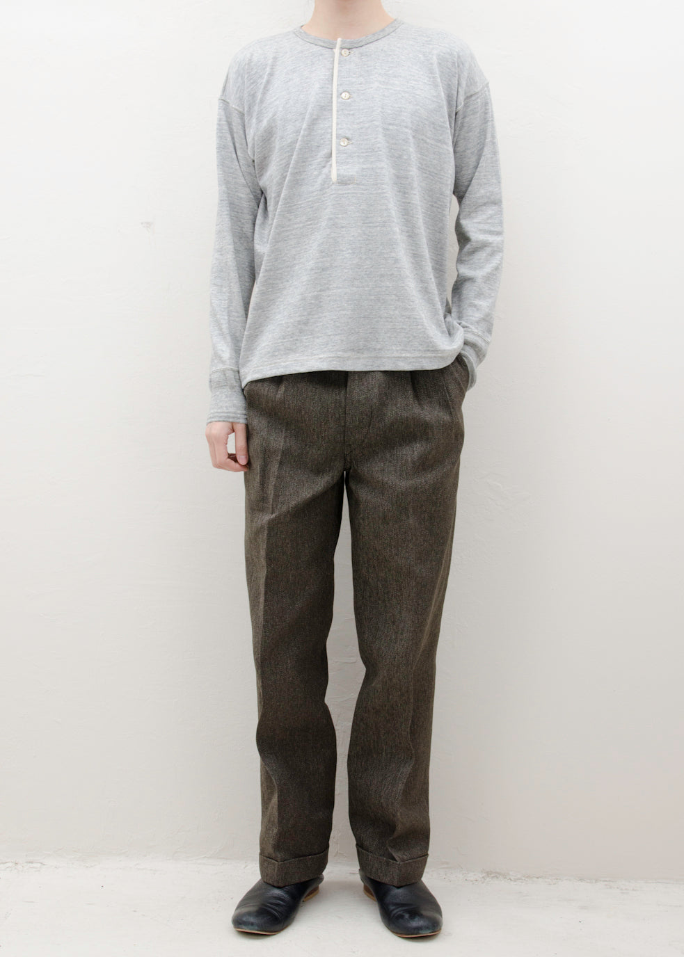 Taiga Takahashi HENRY NECK SHIRT/HEATHER GRAY