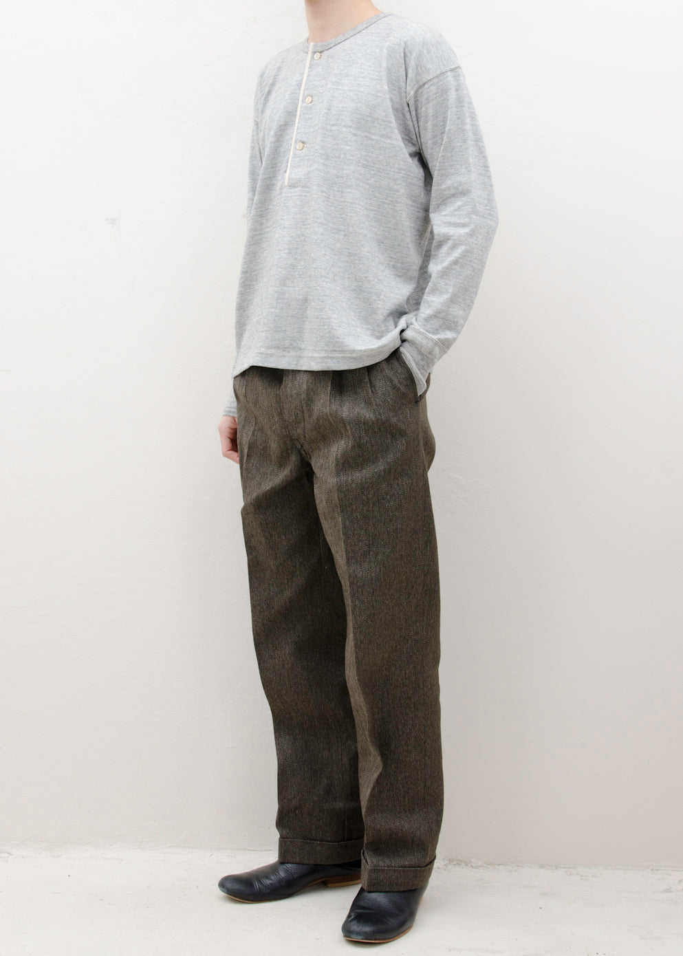 Taiga Takahashi HENRY NECK SHIRT/HEATHER GRAY