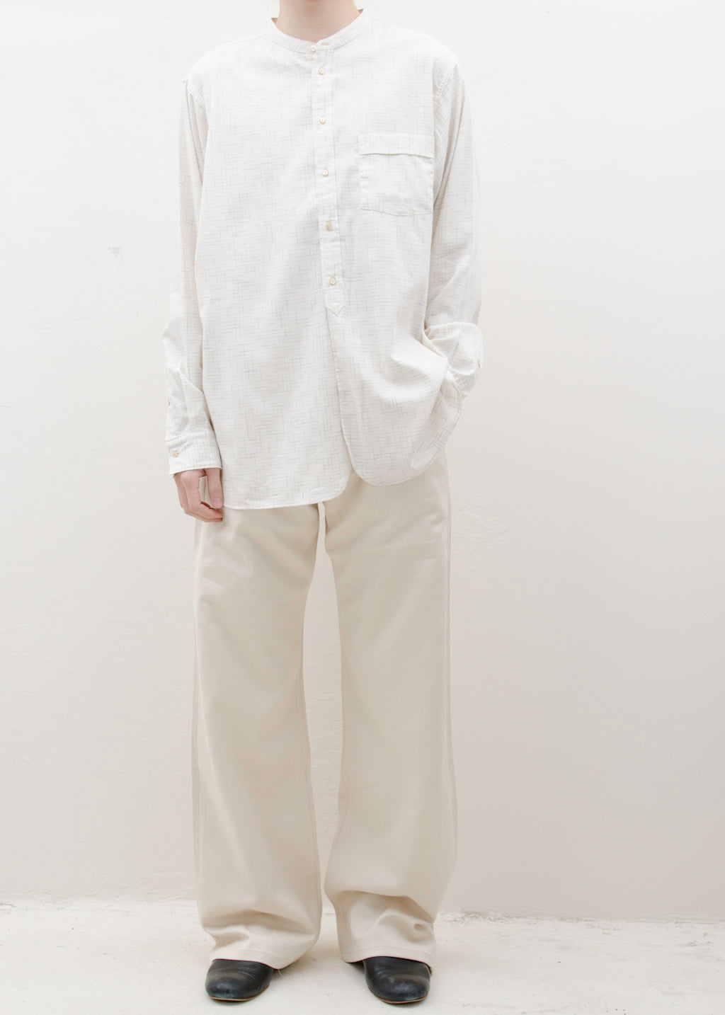 Taiga Takahashi BAND COLLOR SHIRT/HEATHER IVORY