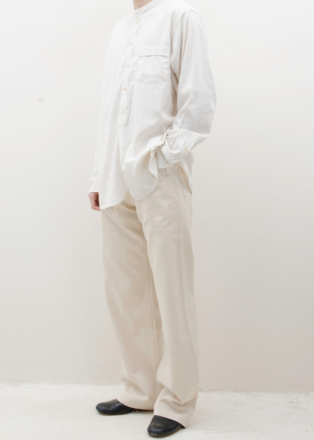 Taiga Takahashi BAND COLLOR SHIRT/HEATHER IVORY