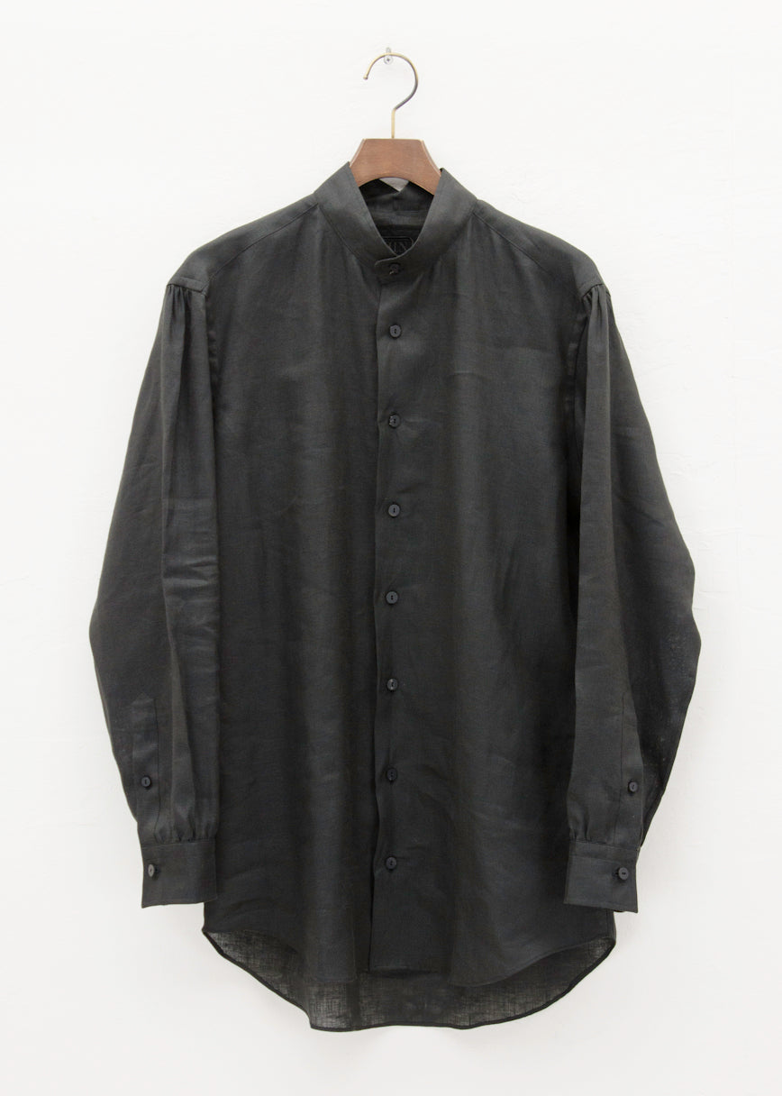 """"""""KAFKA"""""""" STAND COLLAR GATHER SHIRT / BLACK