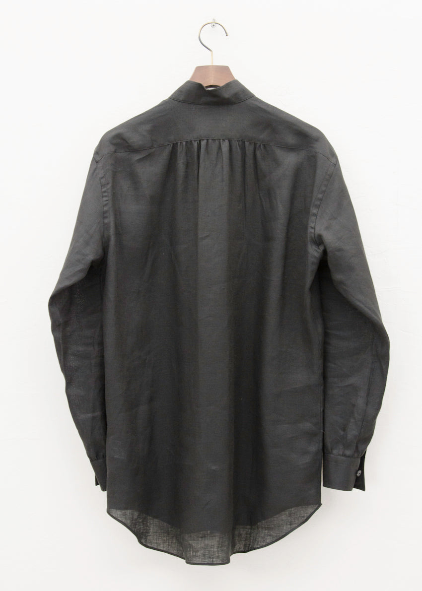 """"""""KAFKA"""""""" STAND COLLAR GATHER SHIRT / BLACK