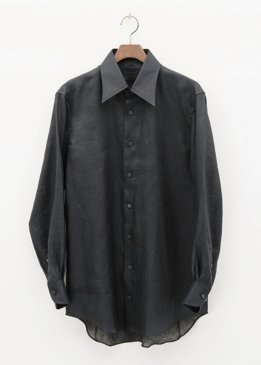 ZIIIN BEARSLEY""""LONG POINT COLLAR SHIRT / BLACK