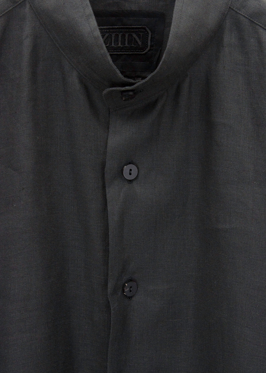 """"""""KAFKA"""""""" STAND COLLAR GATHER SHIRT / BLACK