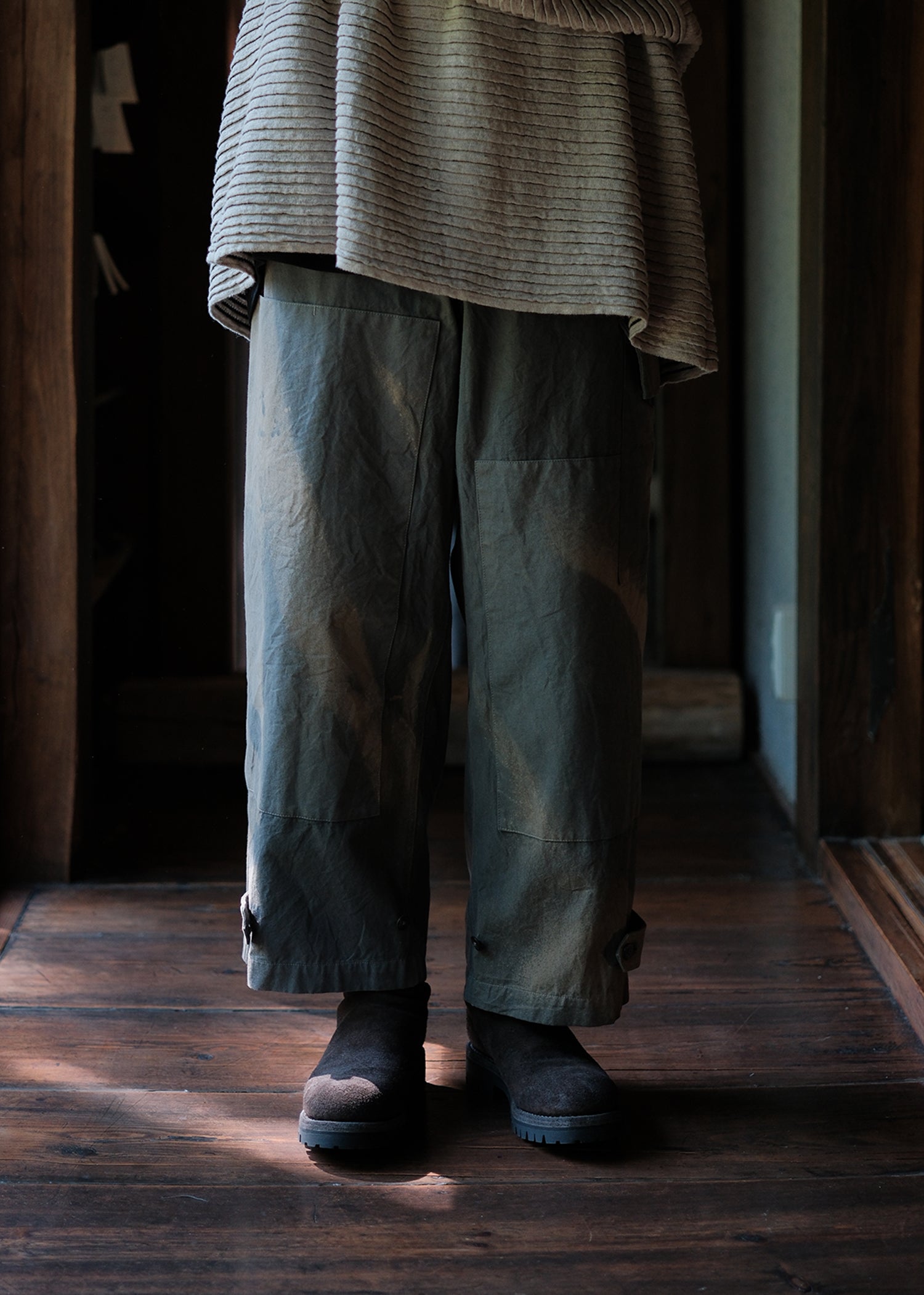 amachi. Double Knee Cargo Pants - Light Weight - Records of Phenomena AY00-7-5 Stone Gray