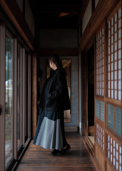 SUZUSAN Cotton Gingham Check Wide Sleeveless Dress  Boushi Shibori Block 7048C-317-Black - Black