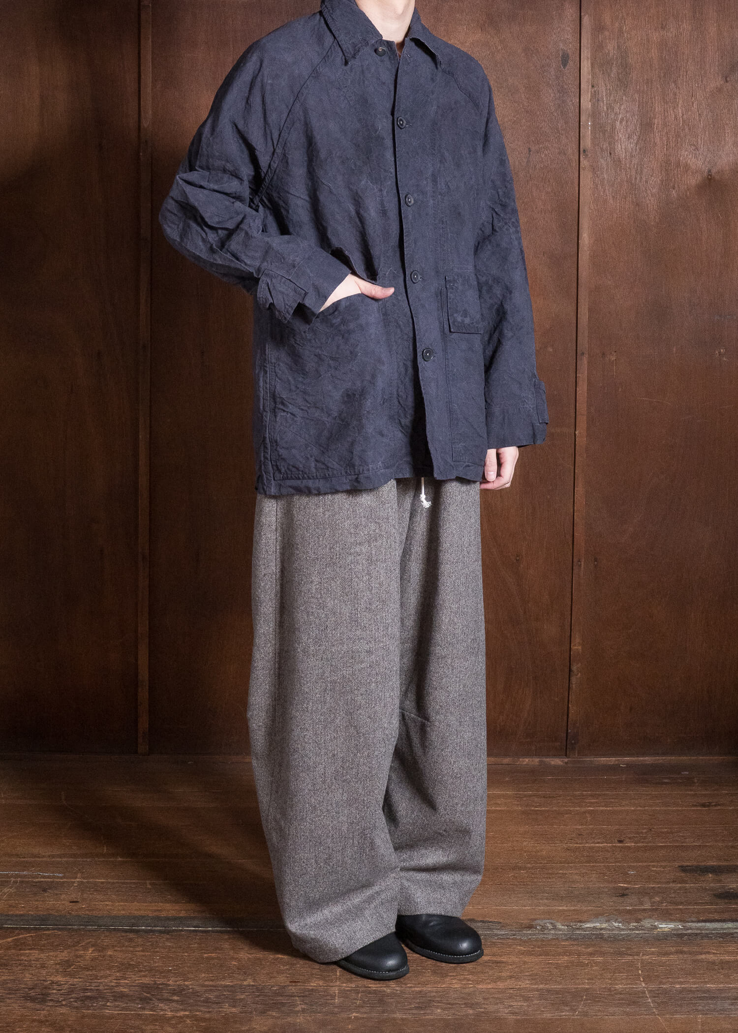 OLIVER CHURCH Outer Jacket Hand-dyed / Anthracite Antique French Linen