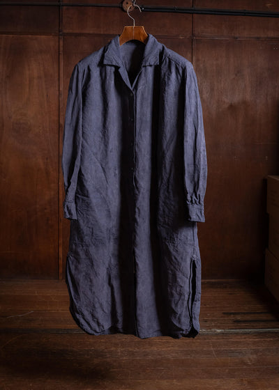 OLIVER CHURCH Scalloped Gather Dress/ Anthracite Antique French Linen
