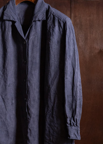 OLIVER CHURCH Scalloped Gather Dress/ Anthracite Antique French Linen